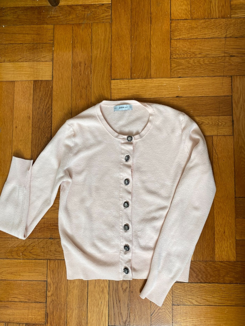 Zara Knit Blush Pink Jewel Button Cardigan Sweater Feminine Cottagecore Small - Picture 6 of 7